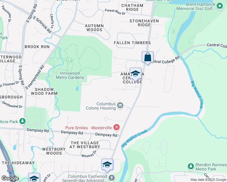 map of restaurants, bars, coffee shops, grocery stores, and more near 1135-1263 Whitney Lane in Westerville