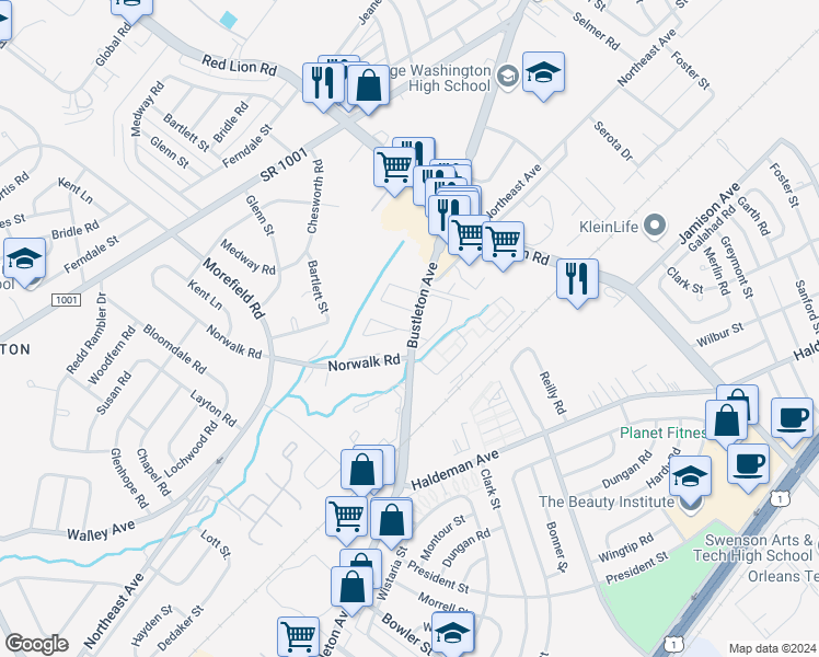 map of restaurants, bars, coffee shops, grocery stores, and more near in Philadelphia