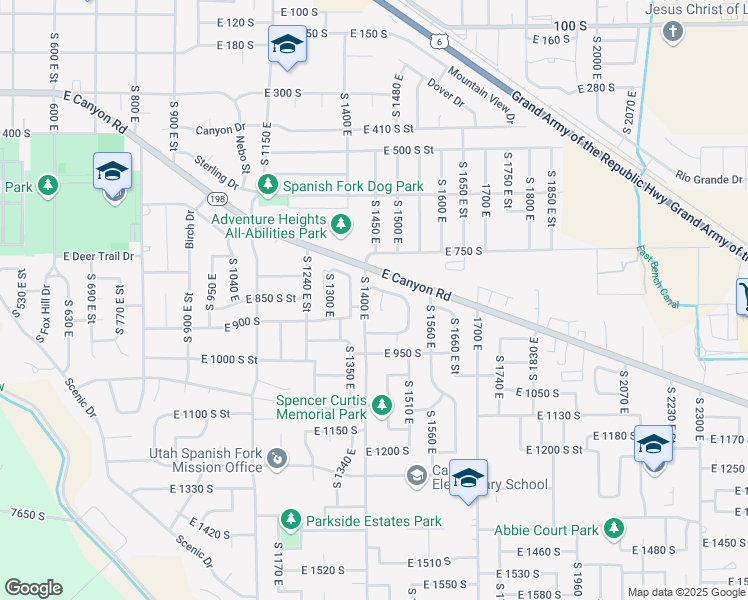 map of restaurants, bars, coffee shops, grocery stores, and more near 832 South 1430 East Street in Spanish Fork