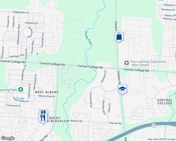 map of restaurants, bars, coffee shops, grocery stores, and more near 5401 Central College Road in Westerville