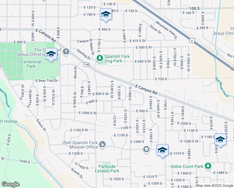 map of restaurants, bars, coffee shops, grocery stores, and more near 834 South 1300 East in Spanish Fork