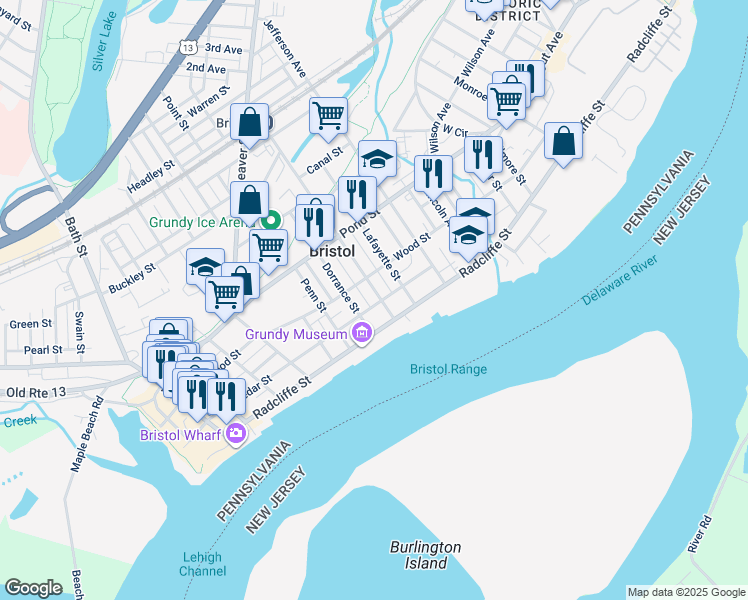 map of restaurants, bars, coffee shops, grocery stores, and more near 727 Cedar Street in Bristol