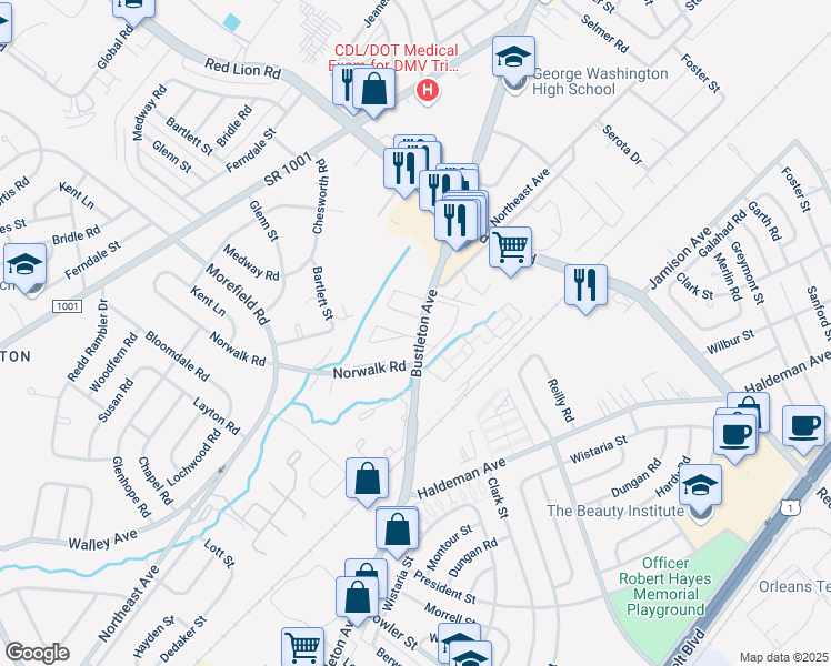 map of restaurants, bars, coffee shops, grocery stores, and more near in Philadelphia