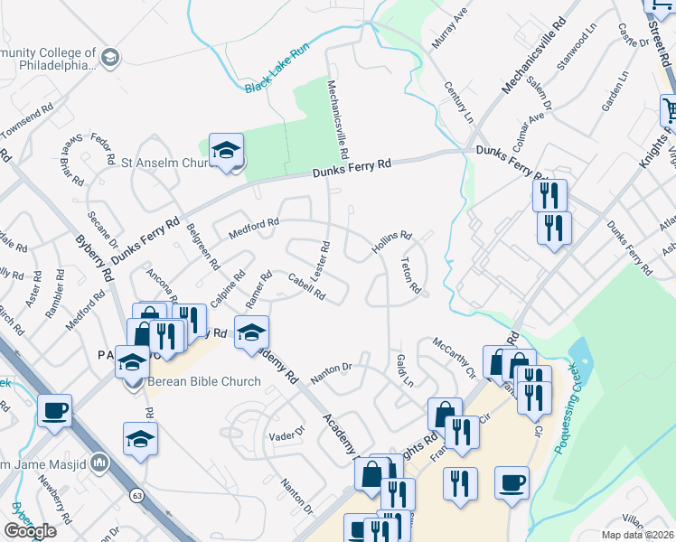 map of restaurants, bars, coffee shops, grocery stores, and more near 3330 Gurley Road in Philadelphia