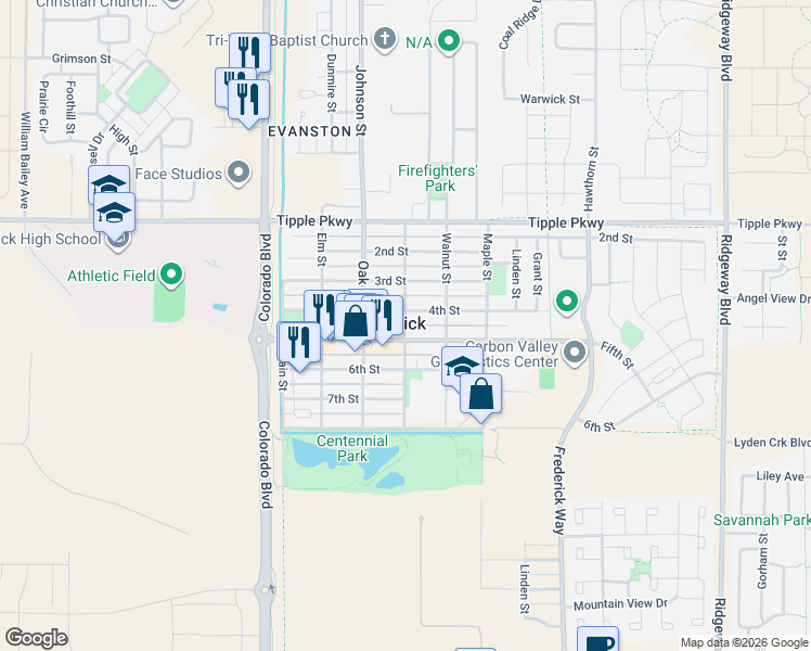 map of restaurants, bars, coffee shops, grocery stores, and more near 402 Locust Street in Frederick