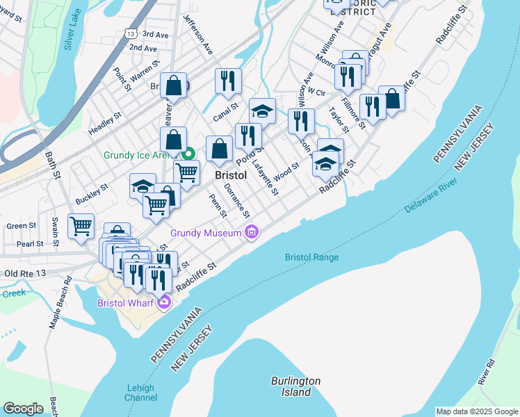 map of restaurants, bars, coffee shops, grocery stores, and more near 727 Cedar Street in Bristol