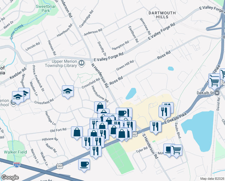 map of restaurants, bars, coffee shops, grocery stores, and more near 300 Marielle Drive in King of Prussia