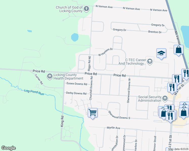 map of restaurants, bars, coffee shops, grocery stores, and more near 1485 West Quail Run Drive in Newark