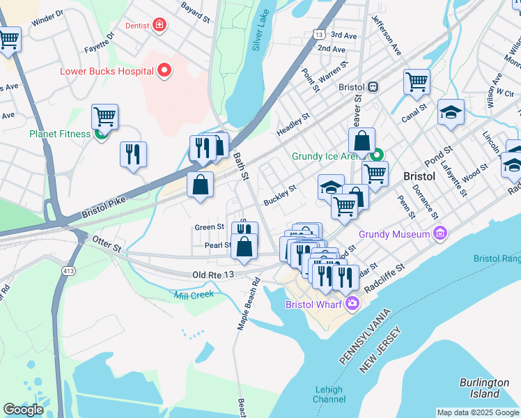 map of restaurants, bars, coffee shops, grocery stores, and more near 582 Bath Street in Bristol
