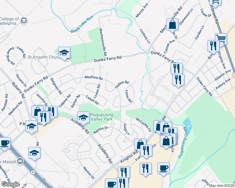 map of restaurants, bars, coffee shops, grocery stores, and more near 3402 Orion Road in Philadelphia