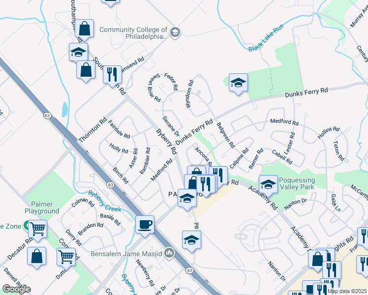 map of restaurants, bars, coffee shops, grocery stores, and more near 12454 Balston Road in Philadelphia