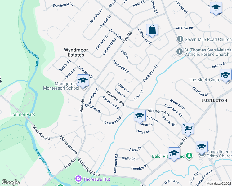 map of restaurants, bars, coffee shops, grocery stores, and more near 120 Delia Lane in Philadelphia