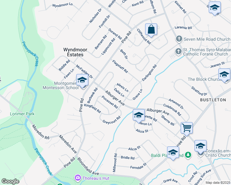 map of restaurants, bars, coffee shops, grocery stores, and more near 120 Delia Lane in Philadelphia