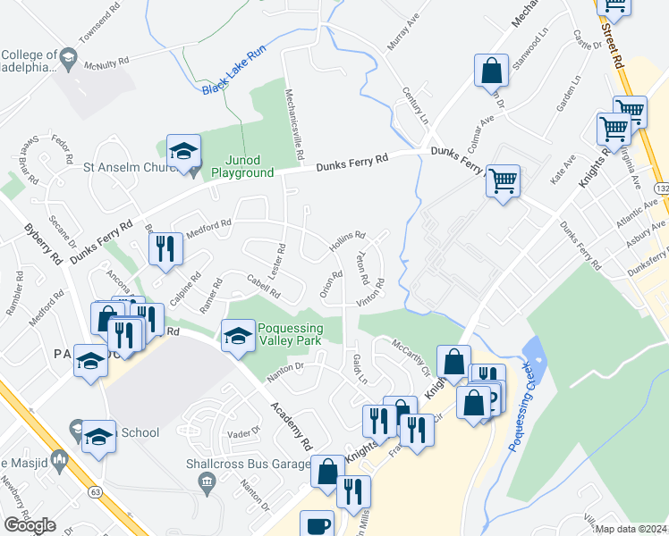 map of restaurants, bars, coffee shops, grocery stores, and more near 3402 Orion Road in Philadelphia