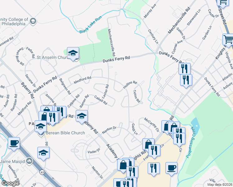 map of restaurants, bars, coffee shops, grocery stores, and more near 3330 Gurley Road in Philadelphia