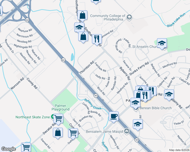 map of restaurants, bars, coffee shops, grocery stores, and more near 3113 Holly Road in Philadelphia
