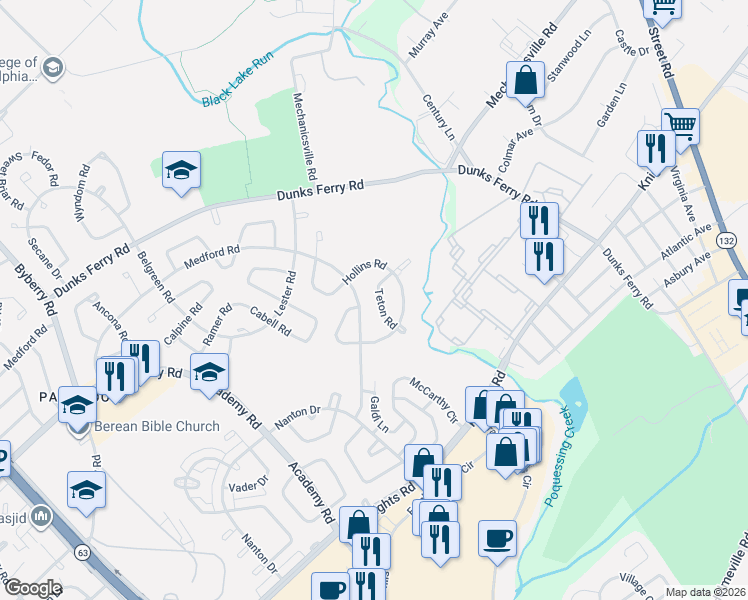 map of restaurants, bars, coffee shops, grocery stores, and more near 3542 Teton Road in Philadelphia