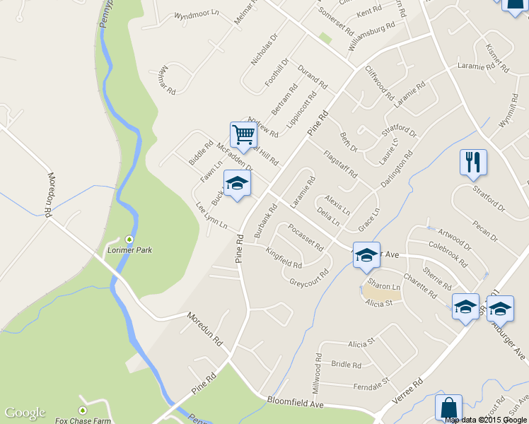 map of restaurants, bars, coffee shops, grocery stores, and more near 9212 Burbank Road in Philadelphia