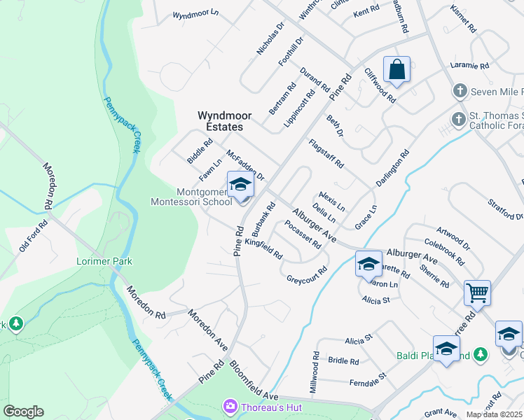 map of restaurants, bars, coffee shops, grocery stores, and more near 9212 Burbank Road in Philadelphia