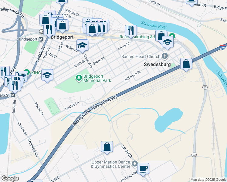map of restaurants, bars, coffee shops, grocery stores, and more near 468 Columbus Street in Bridgeport
