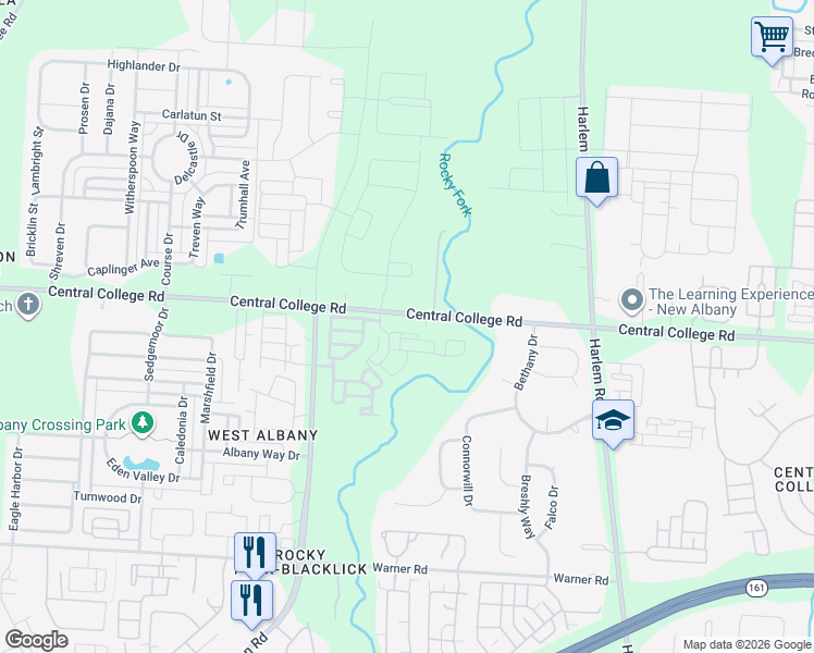 map of restaurants, bars, coffee shops, grocery stores, and more near 5401 Central College Road in Westerville
