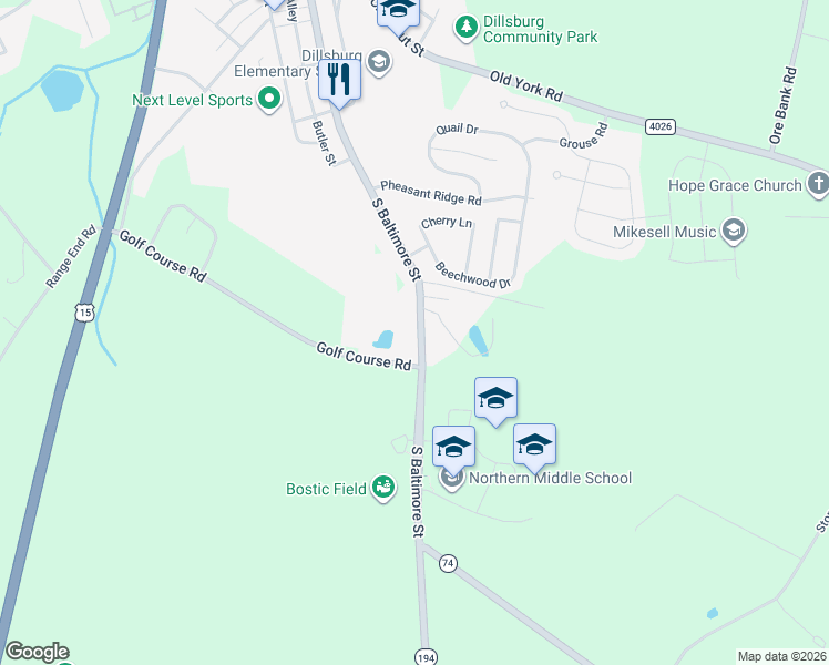 map of restaurants, bars, coffee shops, grocery stores, and more near 524 South Baltimore Street in Dillsburg