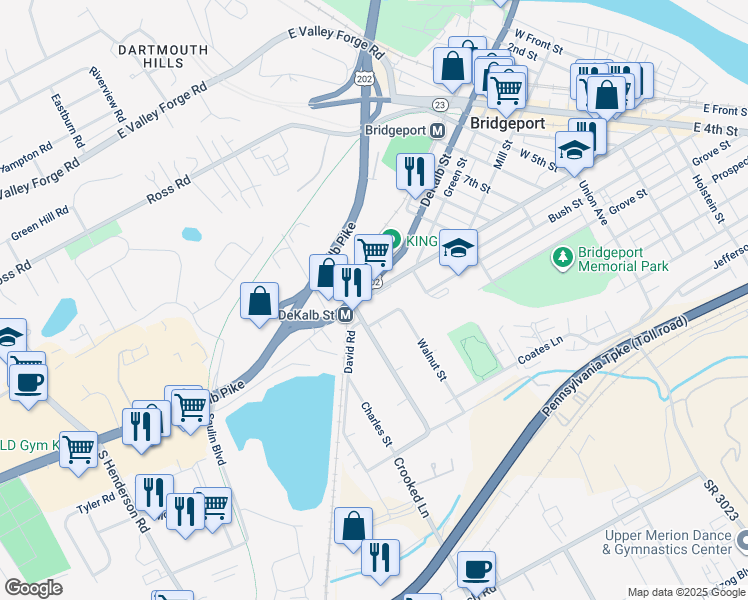 map of restaurants, bars, coffee shops, grocery stores, and more near 1041 Ford Street in Bridgeport