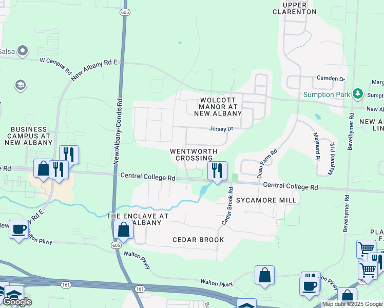 map of restaurants, bars, coffee shops, grocery stores, and more near 6842 Wardell Loop in New Albany
