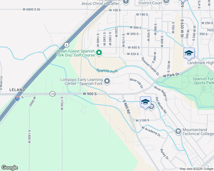 map of restaurants, bars, coffee shops, grocery stores, and more near 1305 West 800 South in Spanish Fork