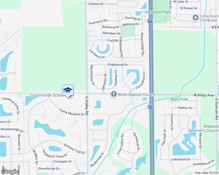 map of restaurants, bars, coffee shops, grocery stores, and more near 4032 Danbury Drive in Champaign