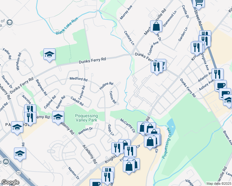 map of restaurants, bars, coffee shops, grocery stores, and more near 3515 Vinton Road in Philadelphia
