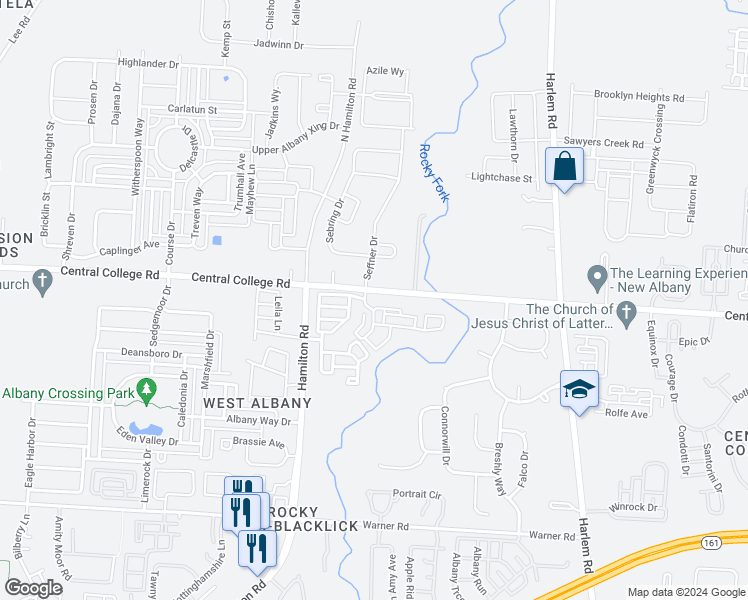 map of restaurants, bars, coffee shops, grocery stores, and more near 5403 Central College Road in Westerville