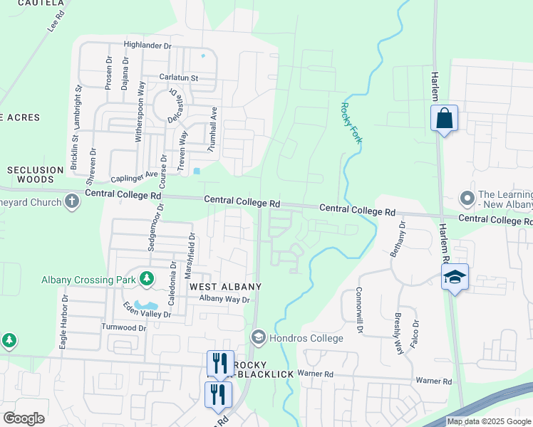 map of restaurants, bars, coffee shops, grocery stores, and more near 6788 North Hamilton Road in Westerville