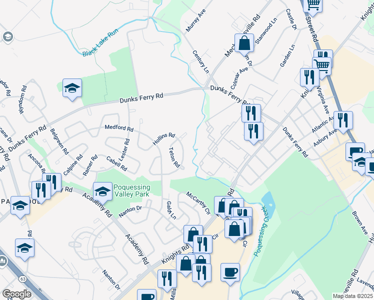 map of restaurants, bars, coffee shops, grocery stores, and more near 3515 Vinton Road in Philadelphia