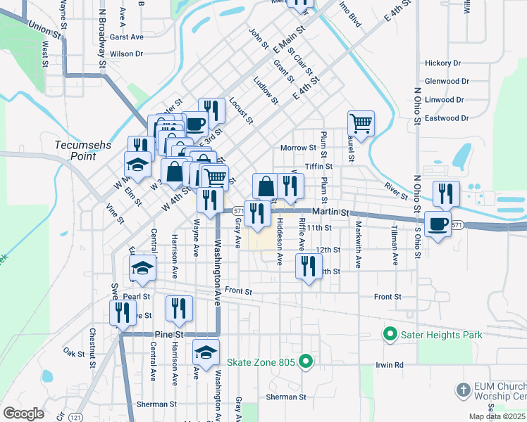 map of restaurants, bars, coffee shops, grocery stores, and more near 325 Martin Street in Greenville