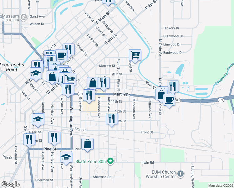 map of restaurants, bars, coffee shops, grocery stores, and more near 522 Martin Street in Greenville