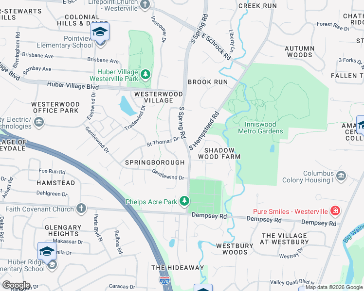 map of restaurants, bars, coffee shops, grocery stores, and more near 978 Timberbank Drive in Westerville