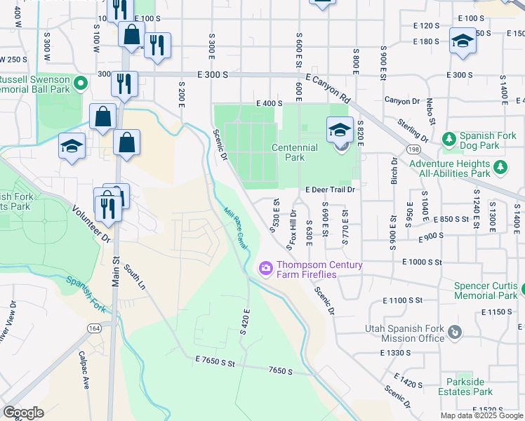 map of restaurants, bars, coffee shops, grocery stores, and more near 455 Scenic Dr in Spanish Fork