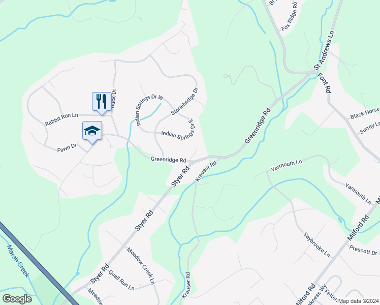 map of restaurants, bars, coffee shops, grocery stores, and more near 286 Greenridge Road in Glenmoore
