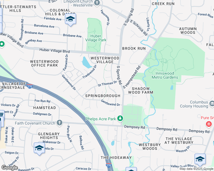 map of restaurants, bars, coffee shops, grocery stores, and more near 957 Timberbank Drive in Westerville