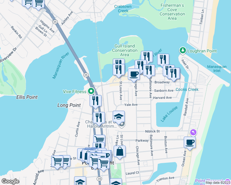 map of restaurants, bars, coffee shops, grocery stores, and more near 402 Richard Avenue in Point Pleasant Beach