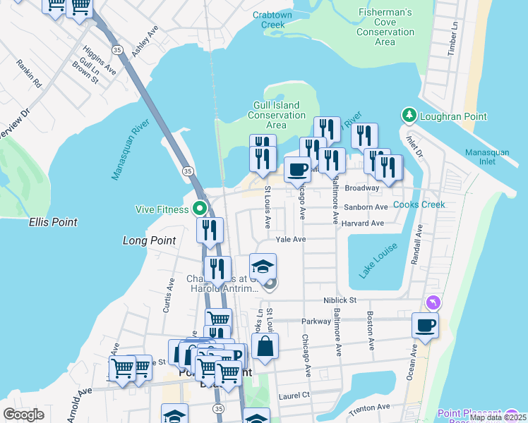 map of restaurants, bars, coffee shops, grocery stores, and more near 402 Richard Avenue in Point Pleasant Beach