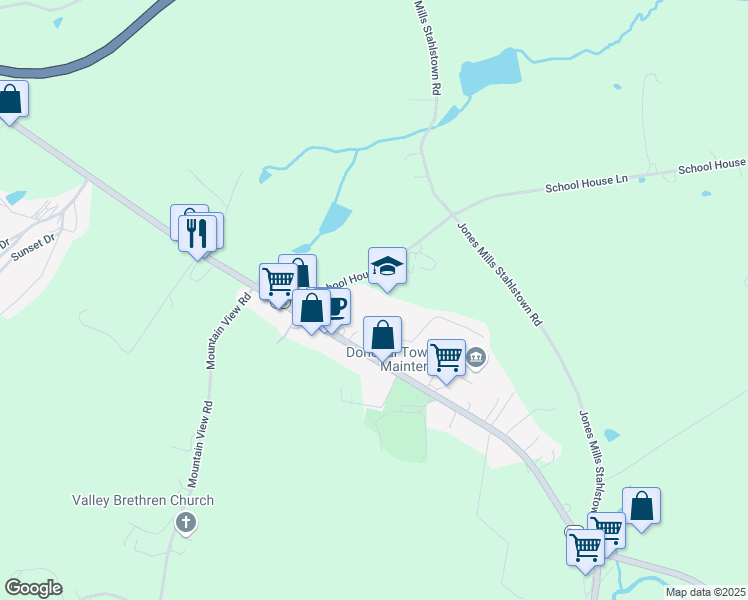 map of restaurants, bars, coffee shops, grocery stores, and more near 138 School House Lane in Donegal