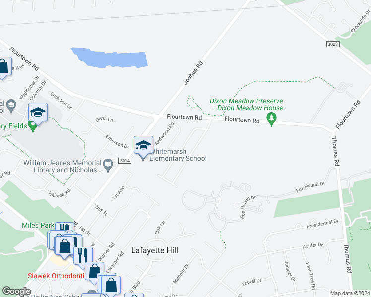 map of restaurants, bars, coffee shops, grocery stores, and more near 4116 Barberry Drive in Lafayette Hill