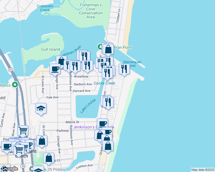 map of restaurants, bars, coffee shops, grocery stores, and more near 112 Randall Avenue in Point Pleasant Beach