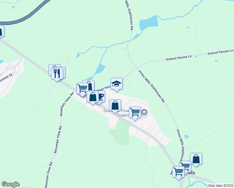 map of restaurants, bars, coffee shops, grocery stores, and more near 138 School House Lane in Donegal