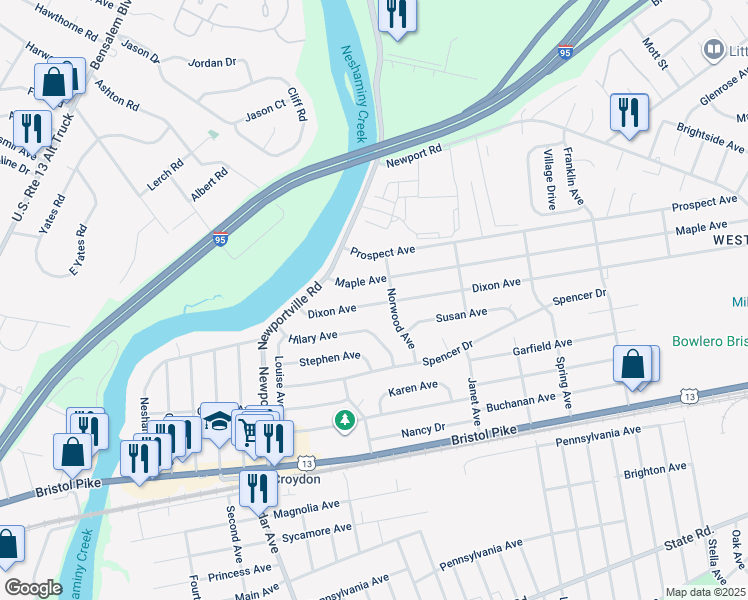 map of restaurants, bars, coffee shops, grocery stores, and more near 973 Dixon Avenue in Croydon