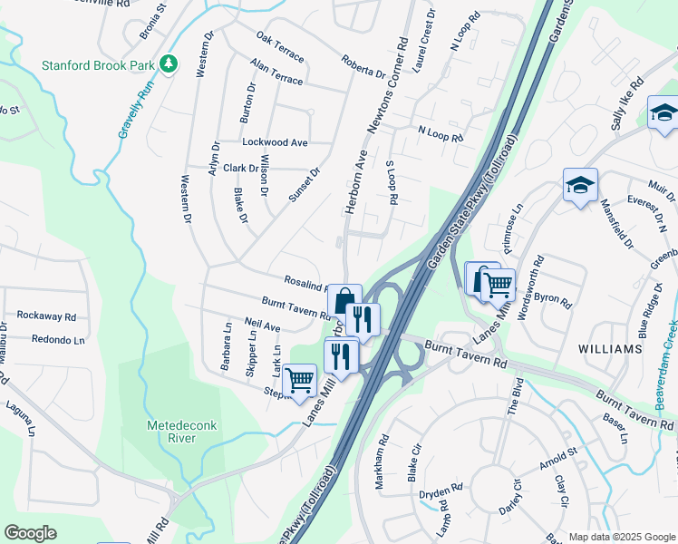 map of restaurants, bars, coffee shops, grocery stores, and more near 22 Herborn Avenue in Brick Township