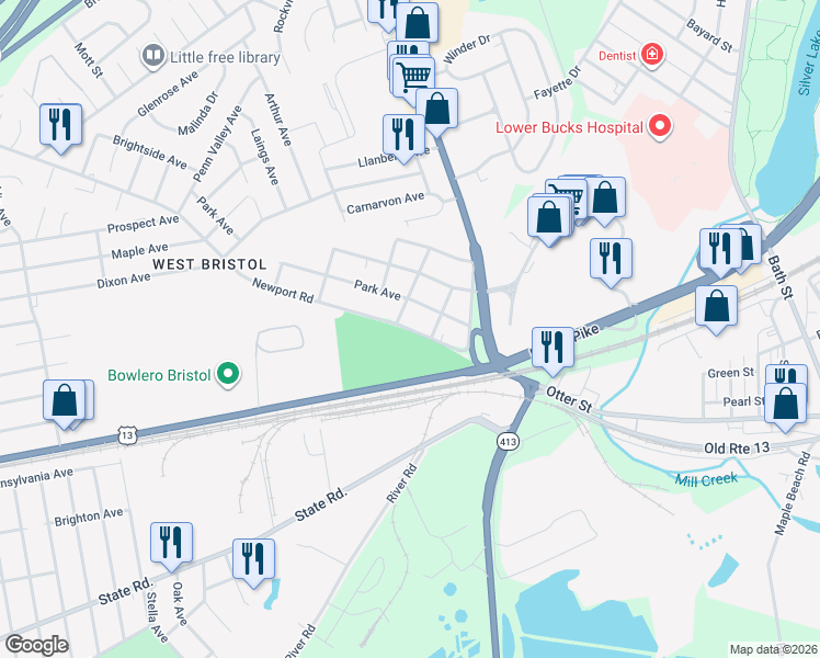 map of restaurants, bars, coffee shops, grocery stores, and more near 316 Newport Road in Bristol