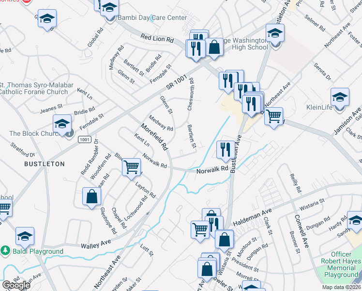 map of restaurants, bars, coffee shops, grocery stores, and more near 1188 Bartlett Place in Philadelphia